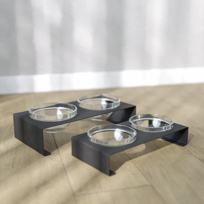 Подставка на две стеклянные миски для кошек и собак Glass Bar Bend S 240мл 5см черная-4