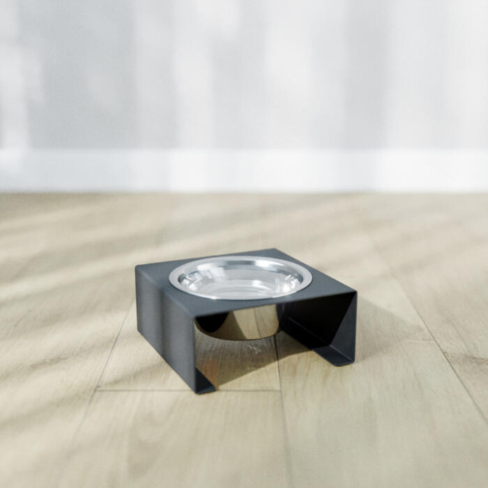 Подставка на одну нержавеющую миску для кошек и собак Steel Bar Bend M 350мл 7см черная