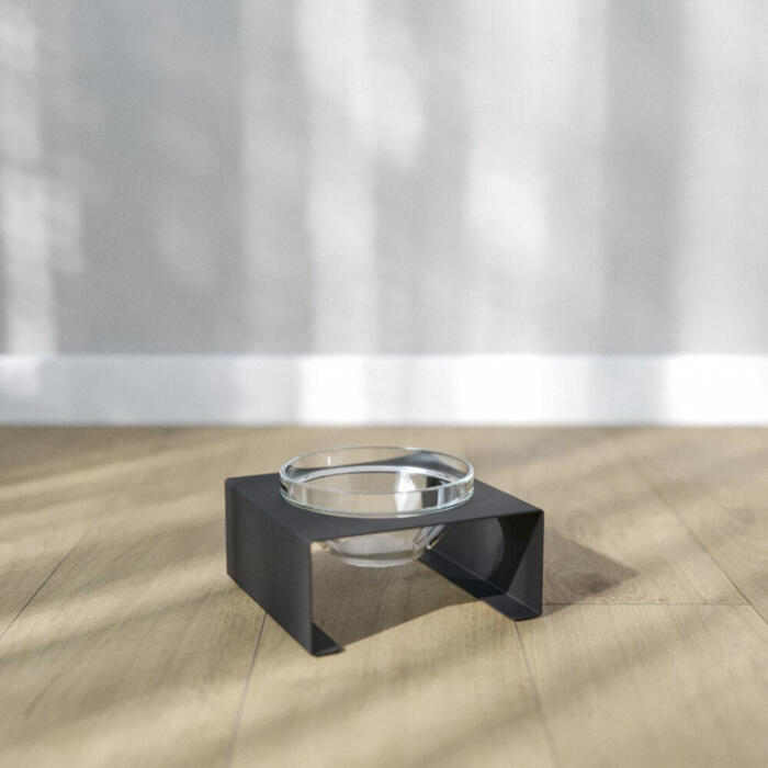 Подставка на одну стеклянную миску для кошек и собак Glass Bar Bend M 350мл 7см черная