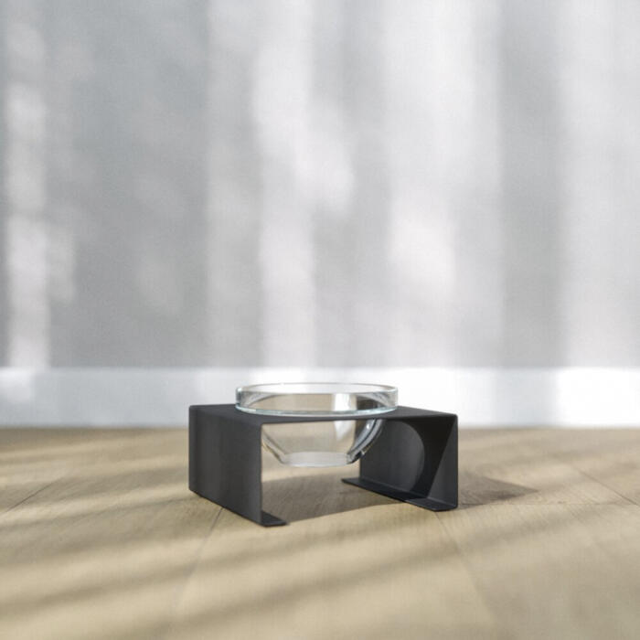 Подставка на одну стеклянную миску для кошек и собак Glass Bar Bend M 350мл 7см черная-2